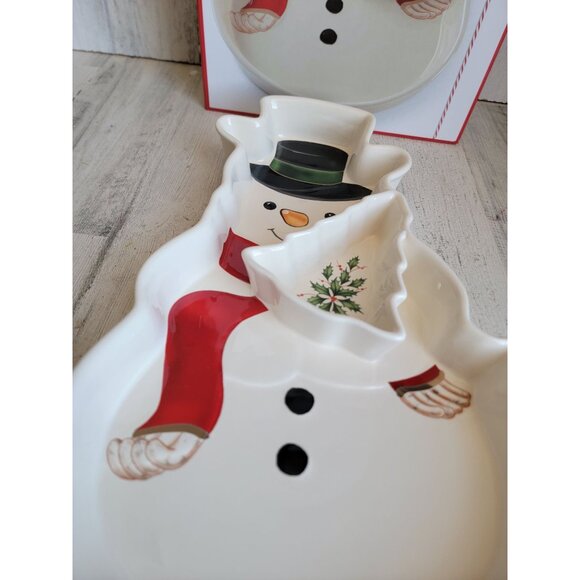 Lenox NEW holiday entertaining snowman chip dip Xmas mistletoe - Picture 4 of 9